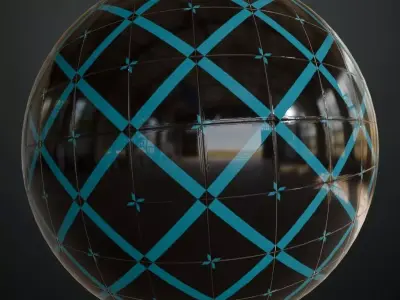 Modern Glossy Black and Neon Blue Lattice Tiles PBR Seamless Texture