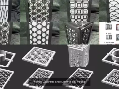 Kumiko Japanese Shoji Lanterns 3D Model Pack