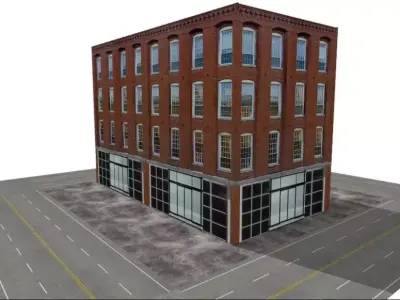 Building architectural-street Low-poly 3D model Low-poly 3D model