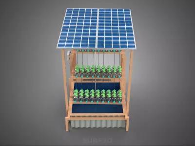 IOT HYDROPONIC PLANT PLASTIC BOTTLE CONTAINER SOLAR PANEL POWER 3D model