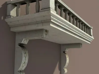 Balkony Low poly 3d Model balcony with columns and railings Low-poly 3D model