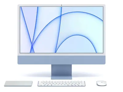 Apple iMac 24 inch 2021 Blue Keyboard Mouse Trackpad Low-poly 3D model