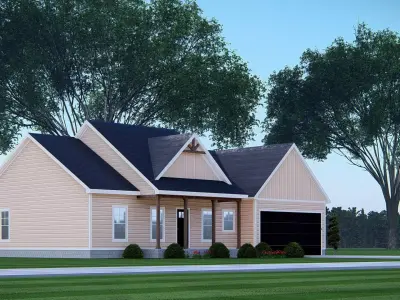 Modern American Farmhouse with Garage 3D Exterior House Model 3D model