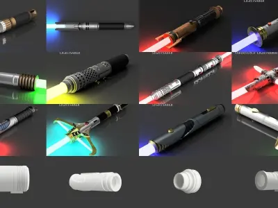 28 Lightsaber Models from Films and Games 3D Model Pack