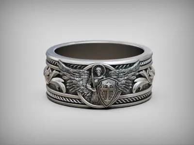 Saint Archangel Michael Baroque Band Ring Detailed Original 3D print model