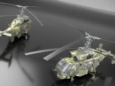 Camo Twin Rotor Military Helicopter with Interior Rigged 3D model