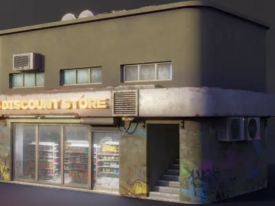 Cyberpunk Store building and props Low-poly 3D model