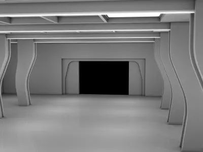 Low poly sci fi interior space Low-poly 3D model