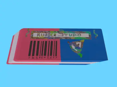 Giant Two-Tone Eraser 3D Model - Red  Blue Rubber Studio Low-poly 3D model