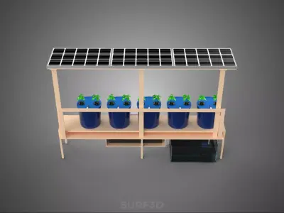 SOLAR PANEL IOT IRRIGATION DUTCH BUCKET SYSTEM HYDROPONIC PLANT 3D model