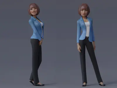 Anna Cartoon Girl Rig Low-poly 3D model