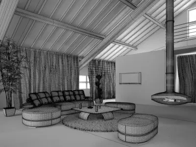Stunning Loft Apartment With A Fireplace Leather Furniture An... 3D model