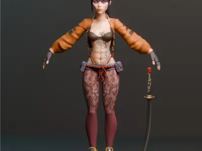 Stylized Female Samurai Character Game -Ready 3D Model Low-poly 3D model