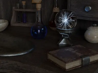 Alchemy Table and Equipment 3D model