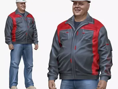 001204 worker man in gray special suit and helmet 3dp 3D print model