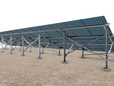 Lowpoly Ground Mounted Solar Panels-16 Rows of PV Modules Low-poly 3D model