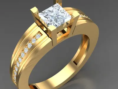 Light Gold Diamond Men Ring 2MR070 3D model
