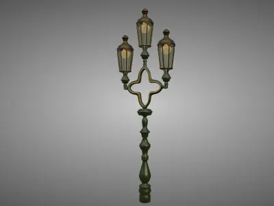 Lampost street lamp with three candle holders 3D model