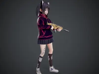 Kitty - Game Ready Character Low-poly 3D model