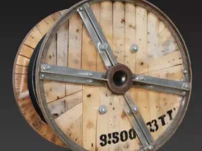 Large Industrial Wooden Cable Reel 3D Model Low-poly 3D model