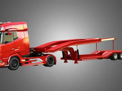 Daf XG Truck with Van Transporter Trailer 3D Model Pack