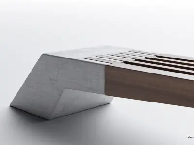 PARK MODERN BENCH WING WOOD AND CONCRETE 3D model