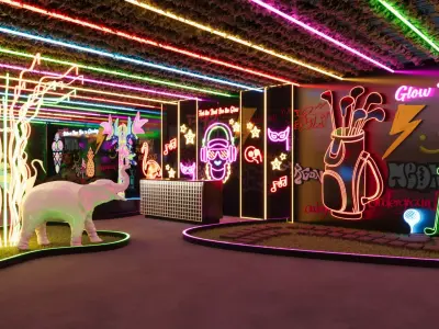 Neon Jungle Mini Golf Course - Futuristic Entertainment Interior Low-poly 3D model
