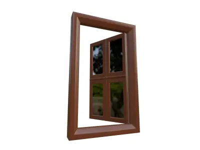 Brown Wooden Window with Four Glass Panes Low-poly 3D model