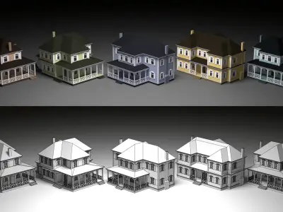 5 low poly cartoon country cottages Low-poly 3D model