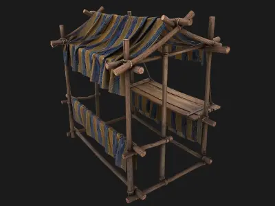 Medieval Market Stall Blue  Low-poly 3D model