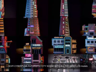 SCIFI CYBERPUNK FUTURISTIC CITY SCENE WITH ALL THE ASSET 3D Model Pack