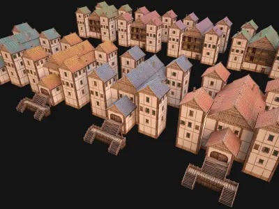Medieval City Building Barracks Fortress Low-poly 3D model