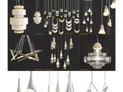 Chandelier collection low poly 3d model glass pendant light Low-poly 3D model