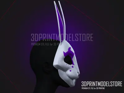Neon White Cosplay Mask - Neon Violet - Japanese Kitsune 3D print model