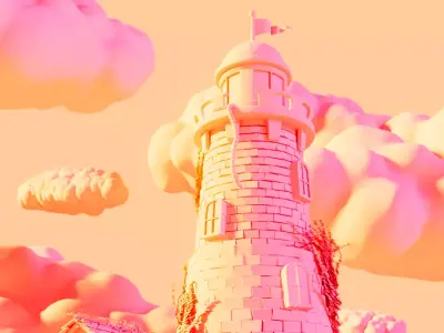 Stylized Lighthouse Scape With House 3D model