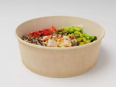Poke bowl lunch with eggs cheese avocado tomatoes  3D model