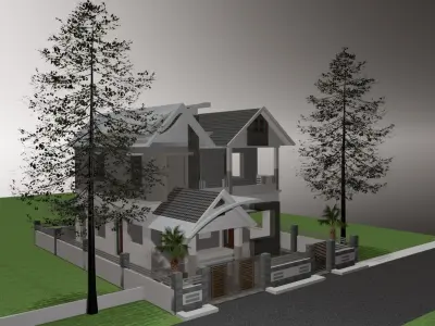 3d model of house and trees 3D model