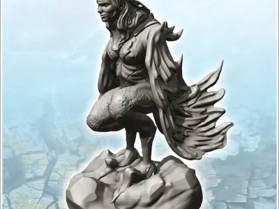Crouching Winged Harpy 7 - Medieval Fantasy Magic Feudal Old Arc 3D print model