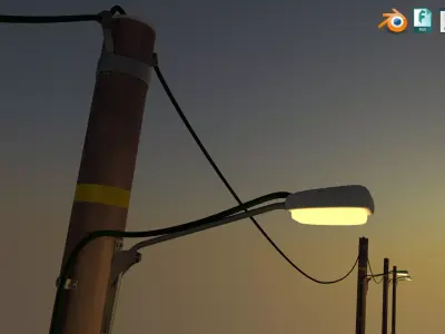 Old western street lightpole Low-poly 3D model