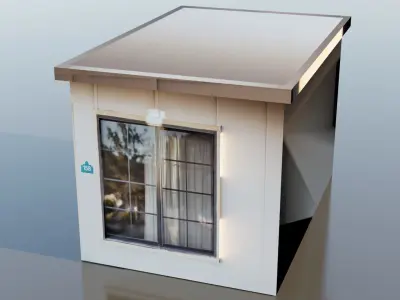 Teal Wooden Door Beside Window Low-poly 3D model