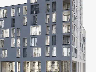 Modern residential building 01 - night 3D model
