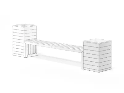  Bench with Recycle Bin 3D Model 3D model
