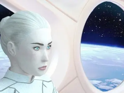 Sci-Fi Female Character in white Low-poly 3D model