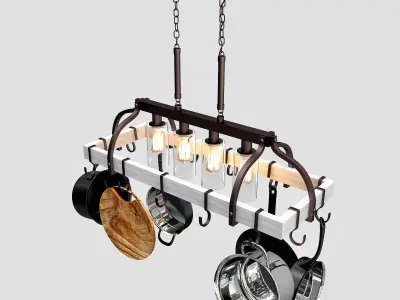 Bronze Kitchen Pot Rack Chandelier 3D model