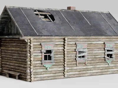 Old wooden damaged village house A da1 Low-poly 3D model