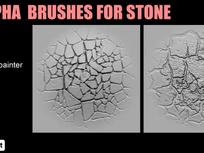 25 Real Stone Alpha Brushes - Blender Alpha Brush - Zbrush Alpha 3D model