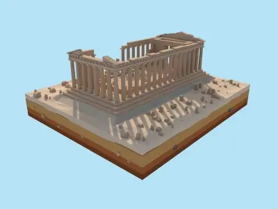 Cartoon Low Poly Greece Parthenon Landmark Low-poly 3D model
