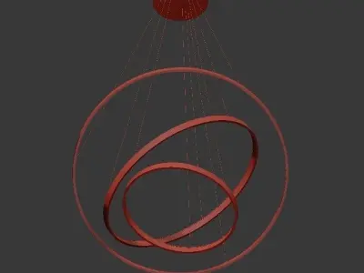 Modern pendant light with two rings hanging from it 3D model