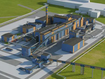 Factory site of nuclear power plant Low-poly 3D model