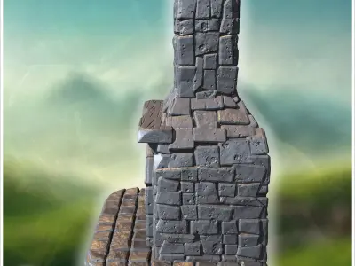 Rustic stone chimney with intricate brickwork and textured base  3D print model